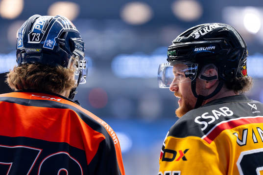 Växjös Adam Brodecki och Luleås Brendan Shinnimin pratar