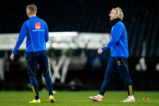 Jesper Karlsson and Emil Forsberg of the Swedish football