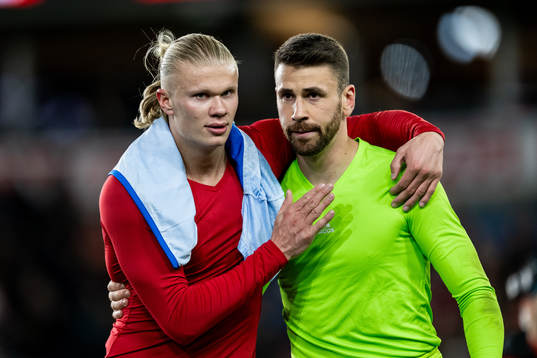 Erling Braut Haaland of Norway and goalkeeper Unai Simon of