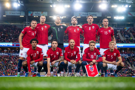  Julian Ryerson, Erling Braut Haaland, goalkeeper Ørjan Håskjold Nyland, Stefan Strandberg, Sander Berge and Leo Østigård. Front left: Oscar Bobb, Patrick Berg, Fredrik Aursnes, Martin Ødegaard and Birger Meling.