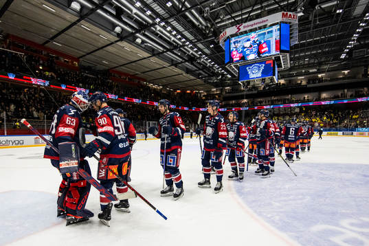 Linköpings målvakt Marcus Högberg jublar med Lance Bouma