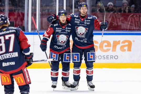 Linköpings Sebastian Strandberg och Christoffer Ehn jublar