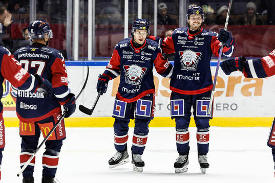 Linköpings Sebastian Strandberg och Christoffer Ehn jublar