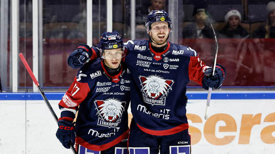 Linköpings Sebastian Strandberg och Christoffer Ehn jublar