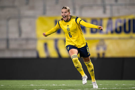 Sara Frigren of Sweden celebrates after the 1-0 goal