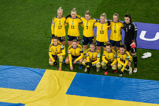 The starting eleven of Sweden pose for a team group photo