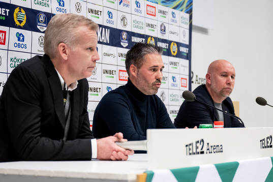 Hammarbys ordförande Mattias Fri, tränare Marti Cifuentes och sportchef Mikael Hjelmberg