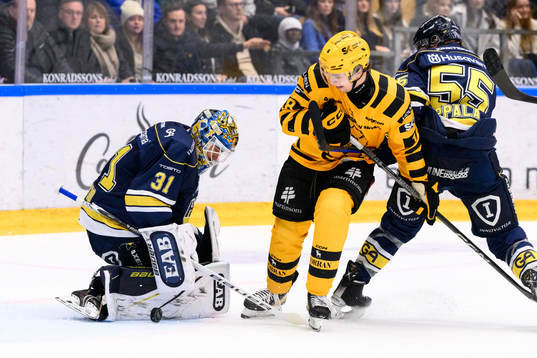 HV71s målvakt Joni Ortio och Skellefteås Elias Stenman
