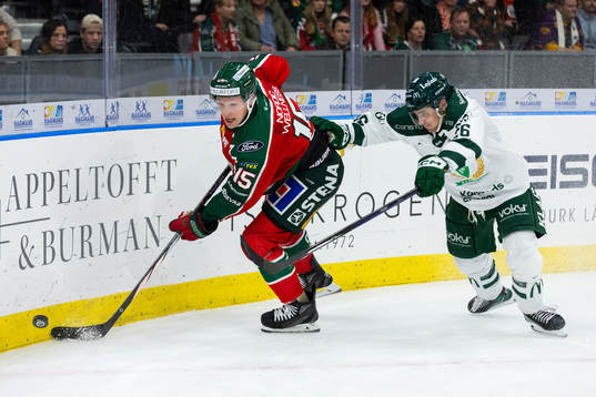 Frölundas Gustav Rydahl och Färjestads Joel Nyström