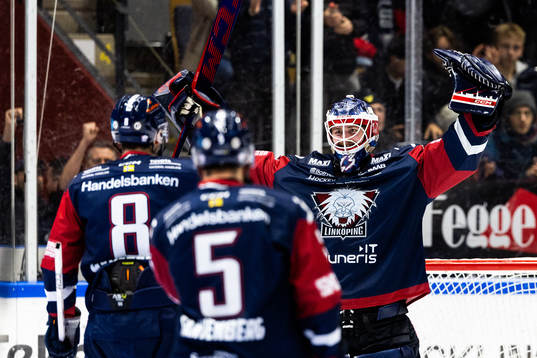 Linköpings målvakt Marcus Högberg jublar