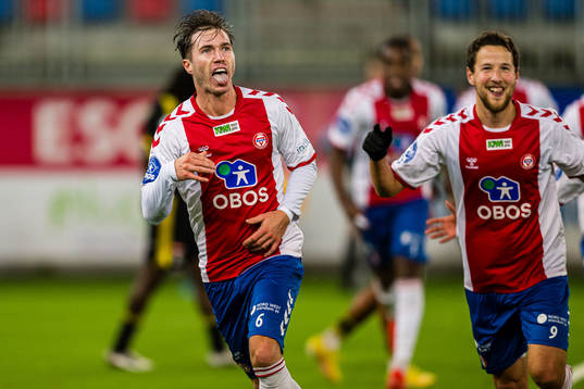 Remi-André Svindland of KFUM celebrates after scoring the 1-0 goal