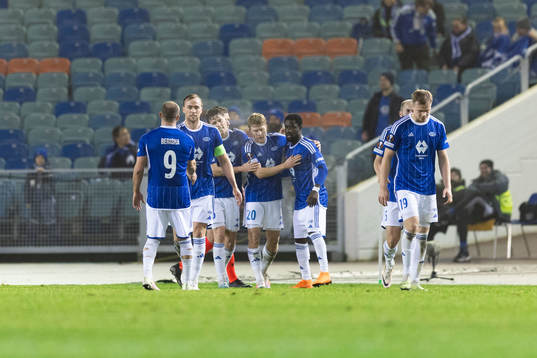 Kristian Eriksen of Molde celebrates with team mates