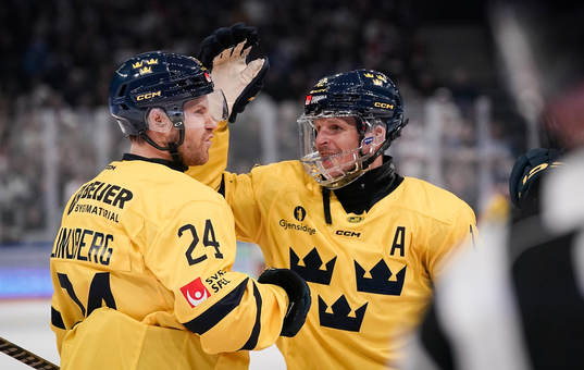Oscar Lindberg and Max Friberg of Sweden celebrate