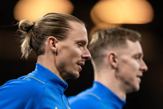 Niklas Hult and Emil Krafth of the Swedish national football team