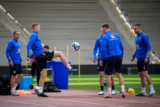 Niklas Hult, Hugo Larsson, Viktor Claesson, Emil Krafth and Mattias Svanberg of the Swedish national football team
