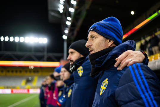 Sveriges förbundskapten Mirza Jelecak och assisterande tränare Johnny Gustafsson
