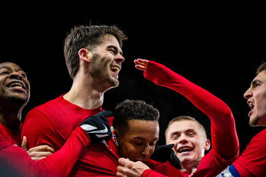 Lasse Nordås of Norway celebrates after scoring the 3-2 goal