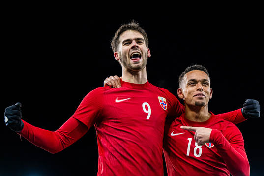 Lasse Nordås of Norway celebrates after scoring the 3-2 goal