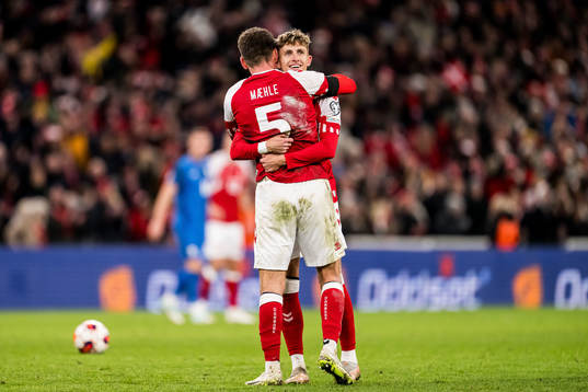 Joakim Mæhle and Jesper Lindstrøm of Denmark celebrates