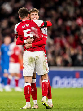 Joakim Mæhle and Jesper Lindstrøm of Denmark celebrates