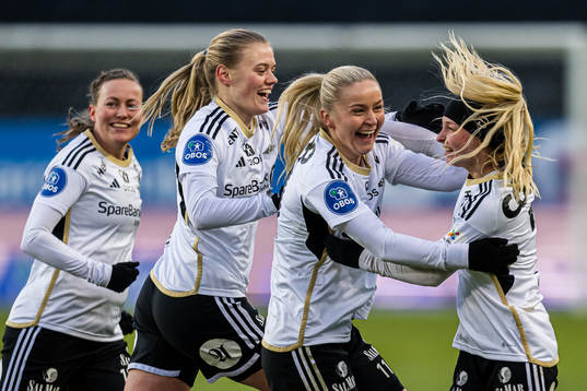 Emilie Marie Joramo of Rosenborg celebrates with Anna Jøsendal after scoring the 1-0 goal