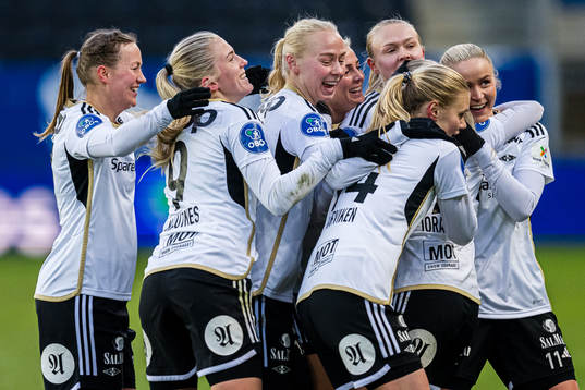 Emilie Marie Joramo of Rosenborg celebrates with Emilie Nautnes, Sara Iren Lindbak Hørte and Anna Jøsendal after scoring the 1-0 goal