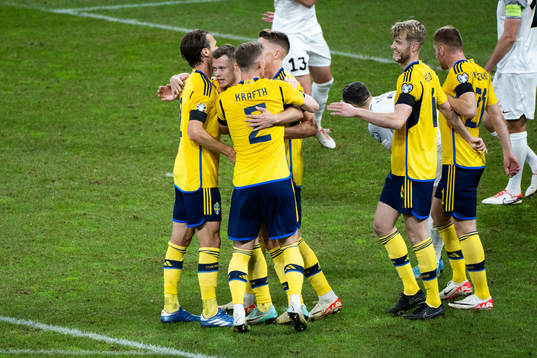 Viktor Claesson of Sweden celebrate with team mates