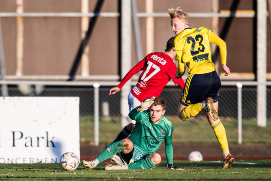 Ängelholms målvakt Robin Streifert och Filip Örnblom