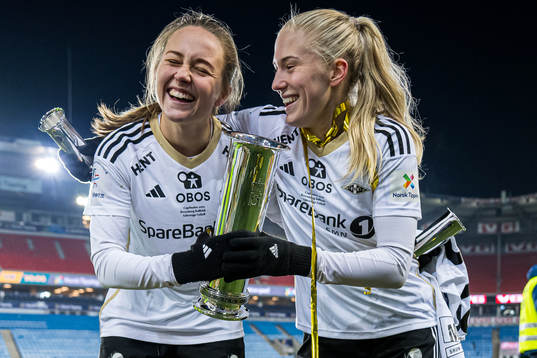 Camilla Linberg and Emilie Nautnes of Rosenborg celebrates with the trophy