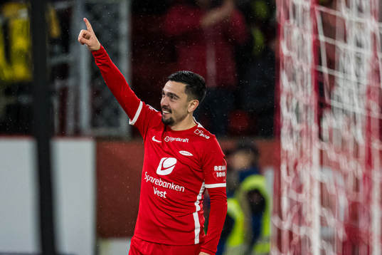 Niklas Castro of Brann celebrates after scoring the 4-0 goal