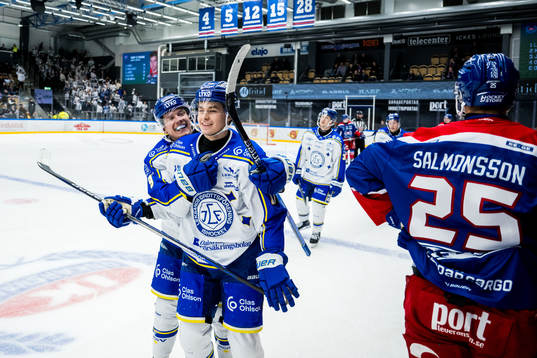 Leksands Patrik Zackrisson och Felix Unger Sörum jublar
