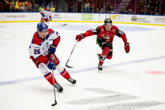 Oskarshamns Lukas Pilö och Malmö Redhawks Anton Wahlberg