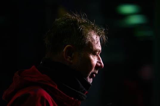 Head coach Peter Gerhardsson is interviewed by the media