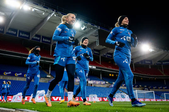 Anna Langås Jøsendal, Mathilde Harviken and Karina Sævik of the Norwegian women's national football team