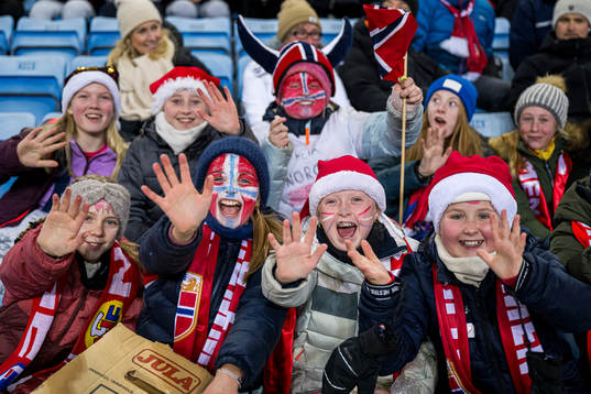 Spectators in the stands ahead of the UEFA Women’s Nations League football match between Norway and Portugal on December 1, 2023 in Oslo. 