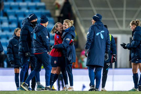 Elisabeth Terland and Ada Hegerberg of Norway celebrates after