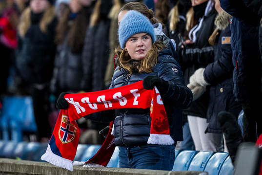 Spectators in the stands ahead of the UEFA Women’s Nations League football match between Norway and Portugal on December 1, 2023 in Oslo. 
