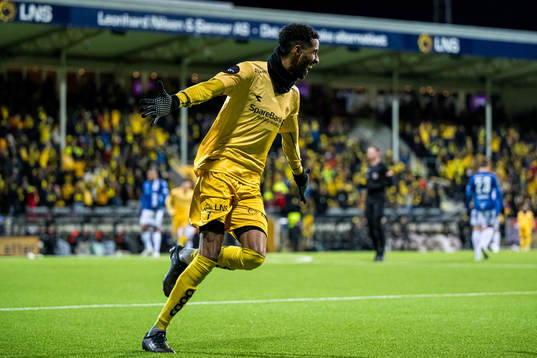 Amahl Pellegrino of Bodø/Glimt celebrates after scoring the 1-0 goal