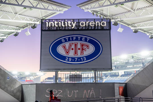 General exterior view of Intility Arena ahead of the Eliteserien match between Vålerenga and Tromsø on December 3, 2023 in Oslo. 