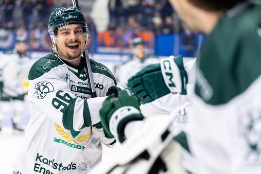 Färjestads David Tomasek jublar