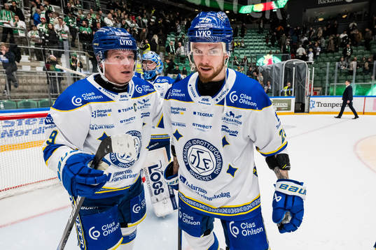 Leksands Patrik Zackrisson  och Lucas Elvenes  jublar