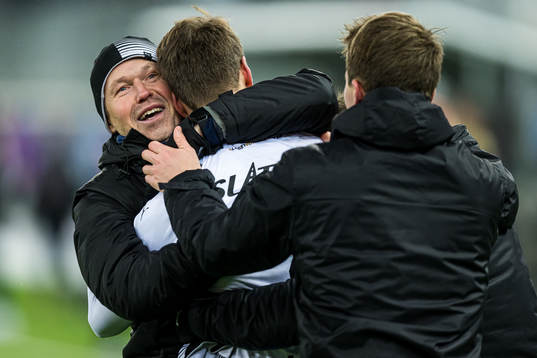 Amund Skiri, head coach of Kristiansund, celebrates