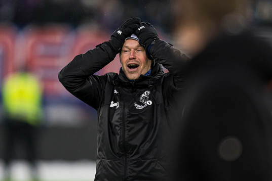 Amund Skiri, head coach of Kristiansund, celebrates