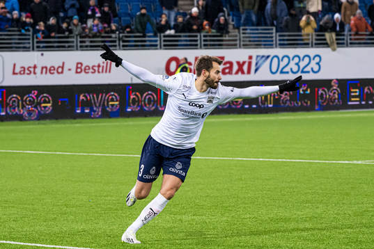 Christoffer Aasbak of Kristiansund celebrates