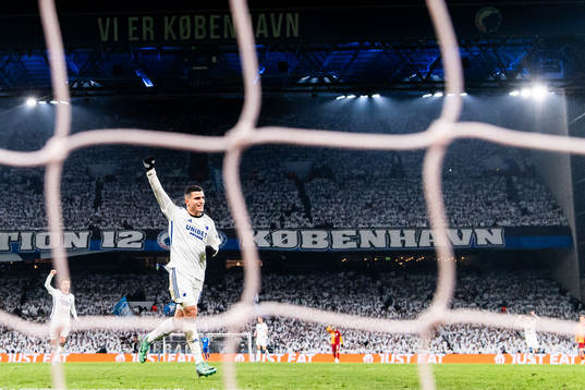 Mohamed Elyounoussi of FC Copenhagen celebrates after the 1-0 goal by Lukas Lerager (not pictured)