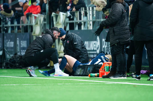 Sofie Bruun Bredgaard of FC Rosengård in pain