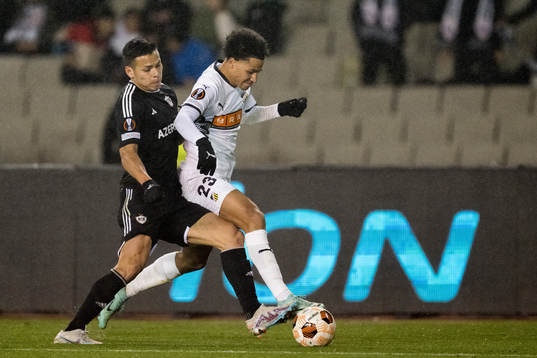 Matheus Silva of Qarabag and Momodou Lamin Sonko of Häcken