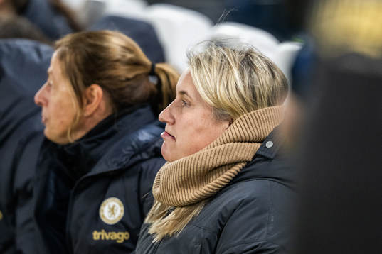 Head coach Emma Hayes of Chelsea ahead of the UEFA Women's Champions League football match between Chelsea and Häcken on December 14, 2023 in London. 