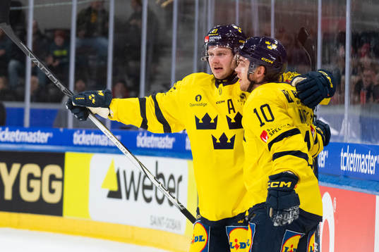 Lucas Wallmark of Sweden celebrates with Andreas Wingerli