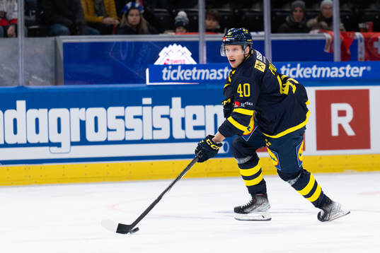 Lawrence Pilut of Sweden in the ice hockey game between